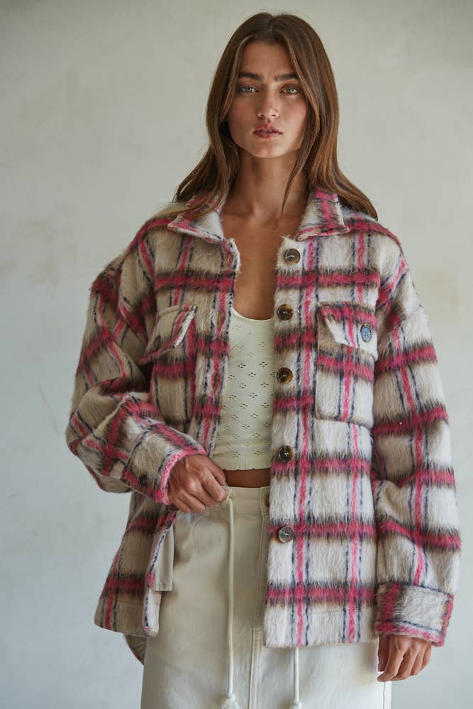 L7629 | Woven Polyester Wool Plaid Buttondown Jacket