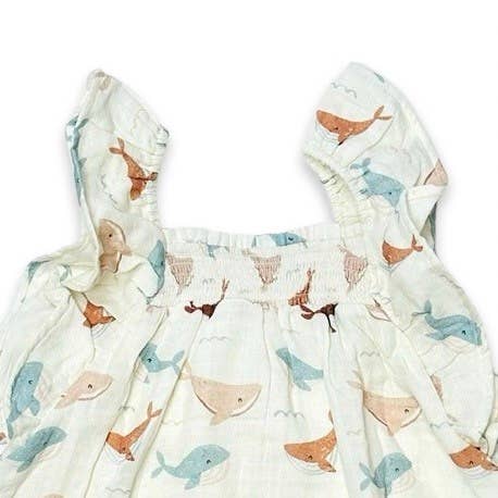 Whales Ruffle & Smocked Baby Dress (Organic Muslin)