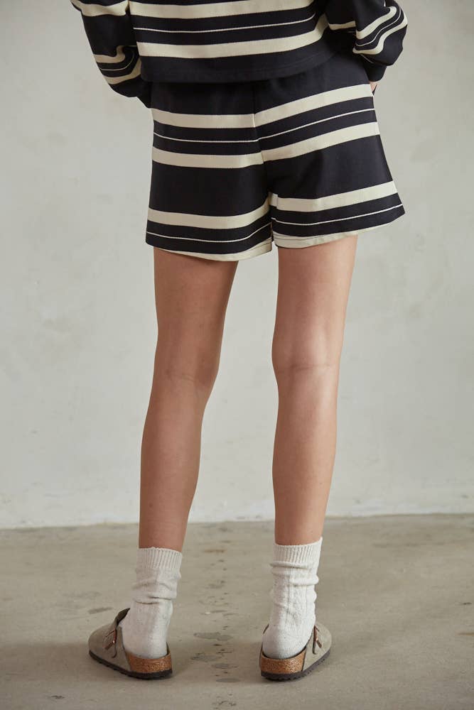 By Together L7384 | Knit Striped Wide Leg Shorts