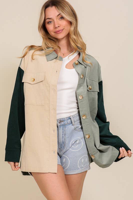 Color Block Corduroy Oversized Jacket