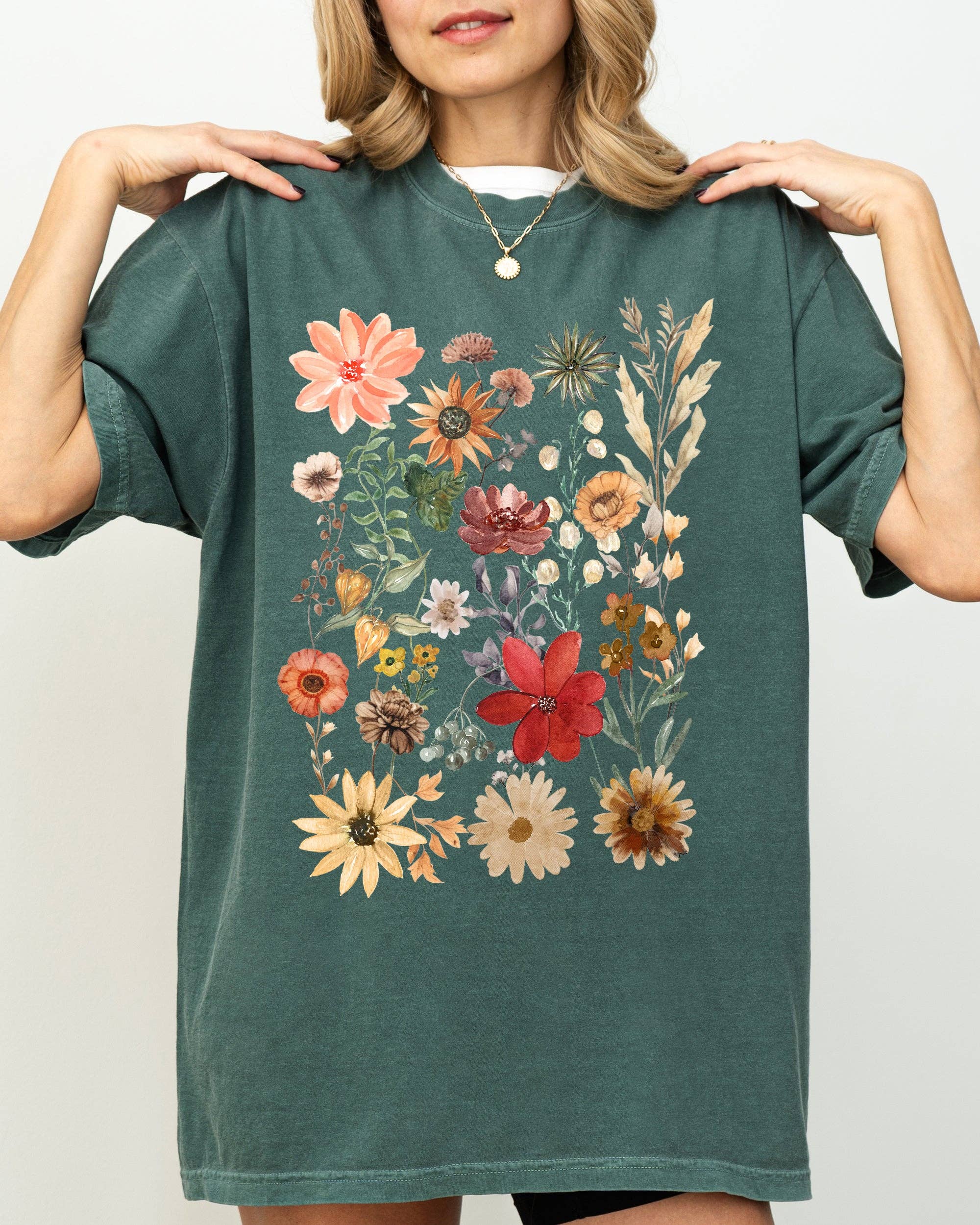 Autumn Pressed Flowers, Leaves, Botanical, Fall Shirt