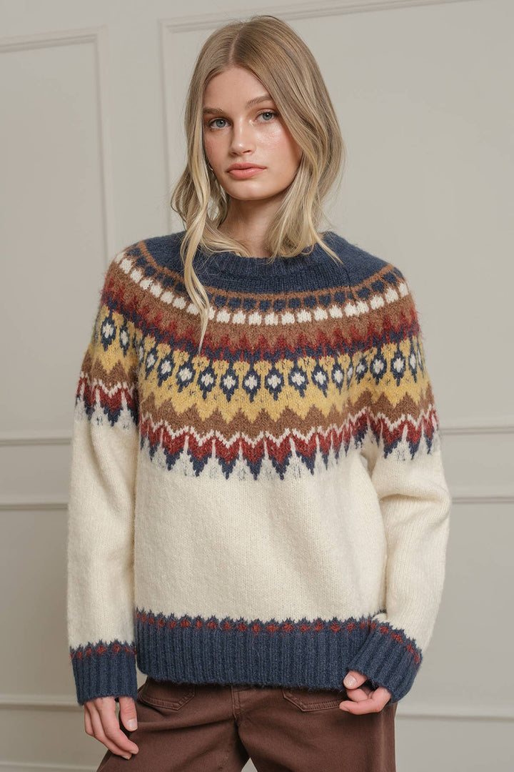 Fair Isle Pattern Knit Sweater - RSW1124