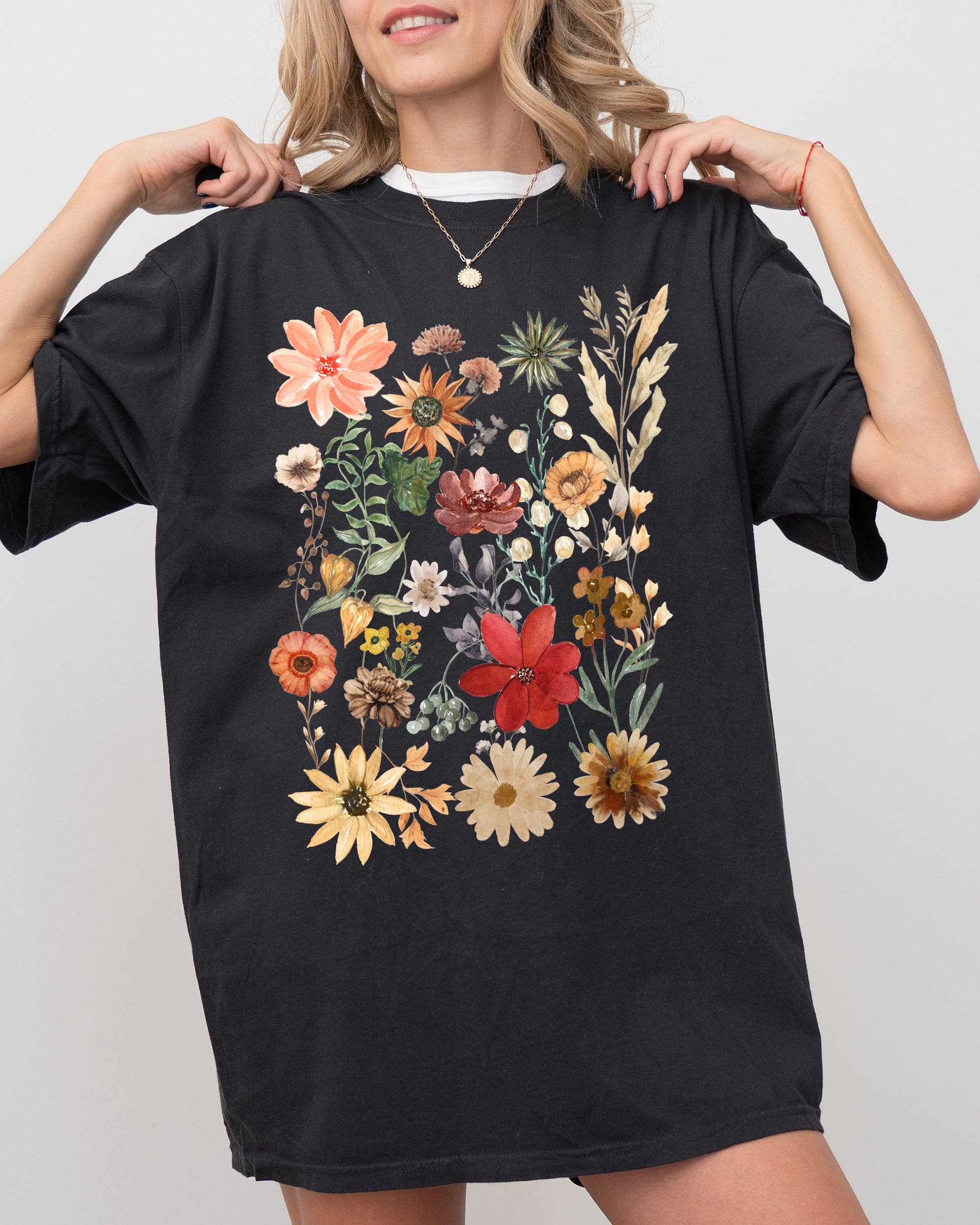 Autumn Pressed Flowers, Leaves, Botanical, Fall Shirt