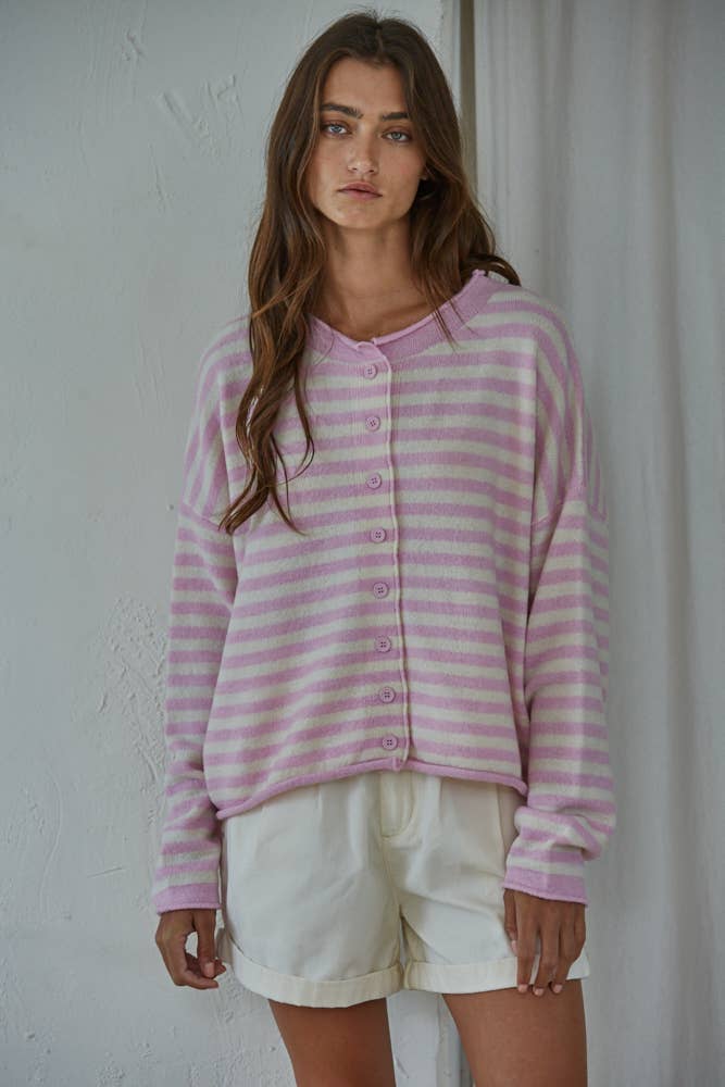 W2537 | Knit Polyester Acrylic Striped Sweater Cardigan