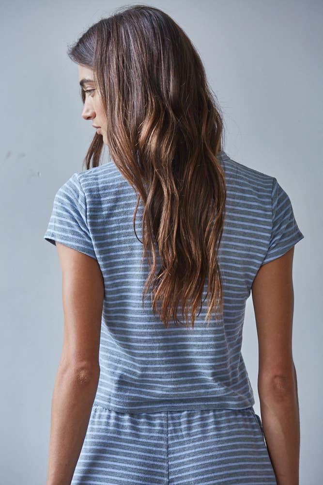 L8945T | Knit Polyester Cotton Striped Short Sleeve Top