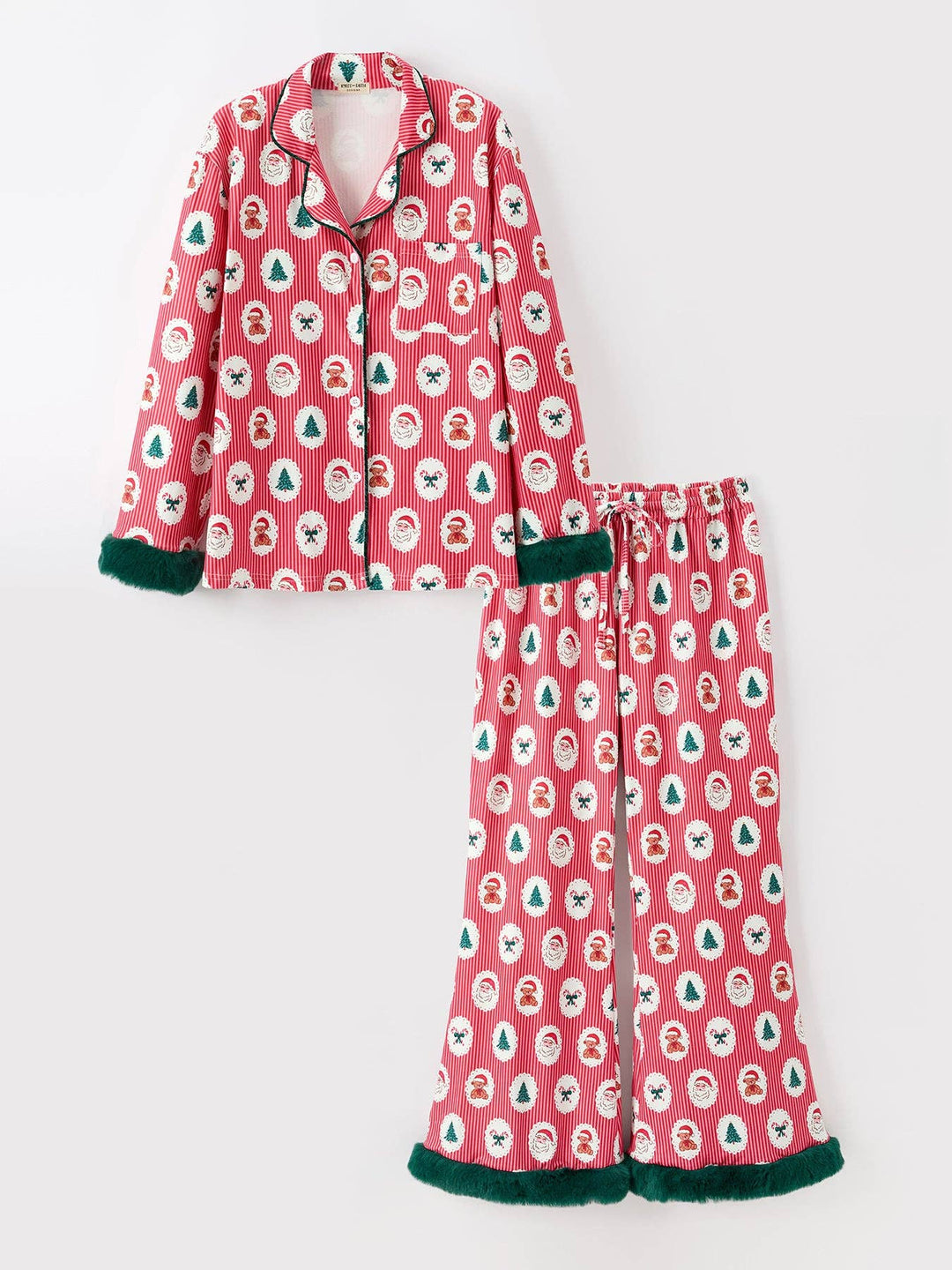 Mommy and Me Christmas Santa Print Pajama Set with Fur Trim