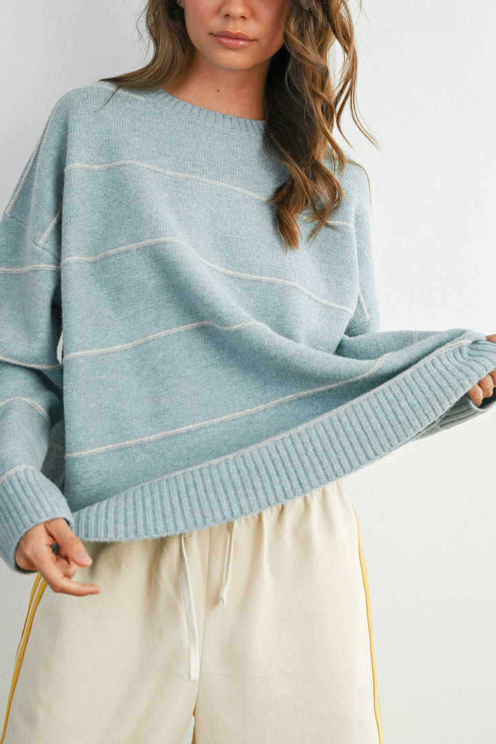 FALL STRIPED PATTERN DROP SHOULDER SWEATER - BMW7421