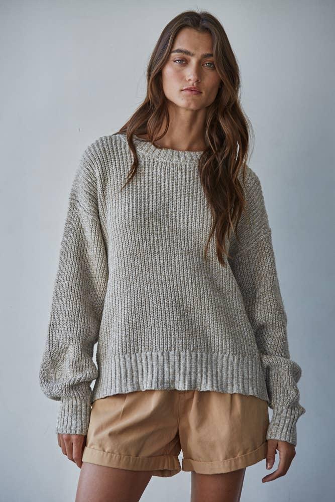W2327 | Knit Sweater Cotton Ribbed High Mock Neck Top