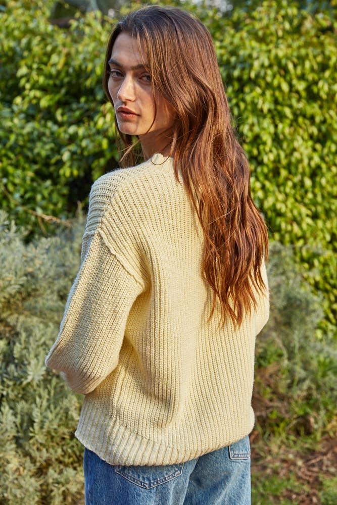 W2327 | Knit Sweater Cotton Ribbed High Mock Neck Top