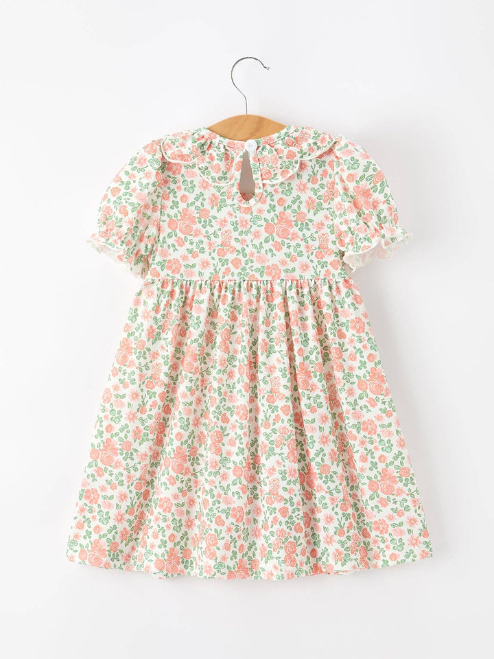 Fall Blush Floral Girls Dress Smocked Petal Collar