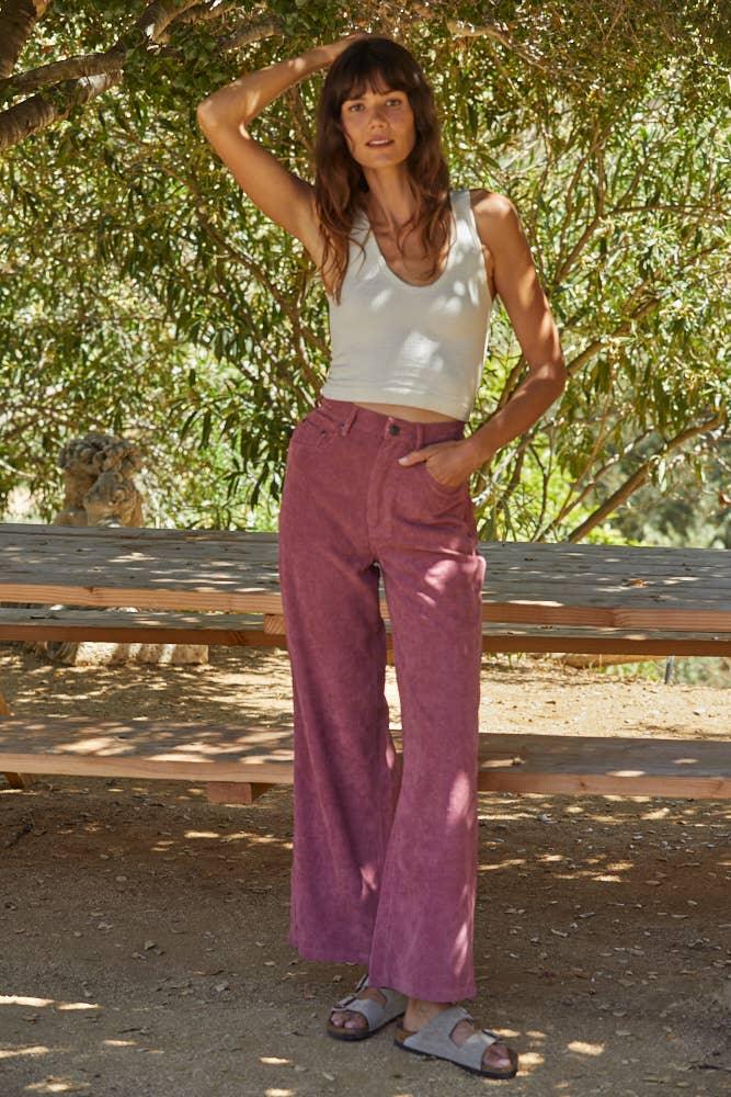 L5690-1 | Woven Corduroy High Waisted Straight Fit Pants