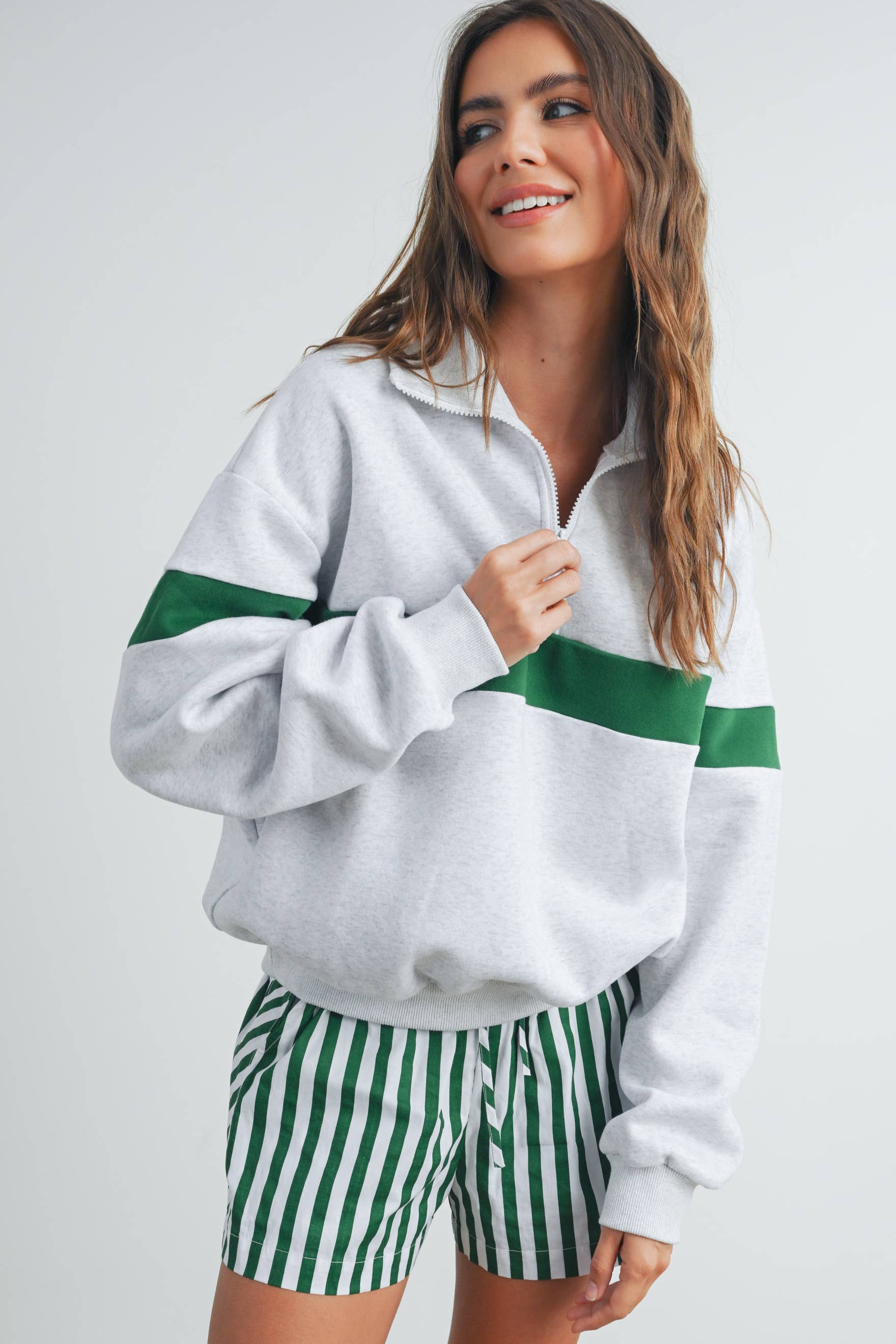 ButterMelonTwo-Toned Half Zip Collar Sweatshirt - BMT7535