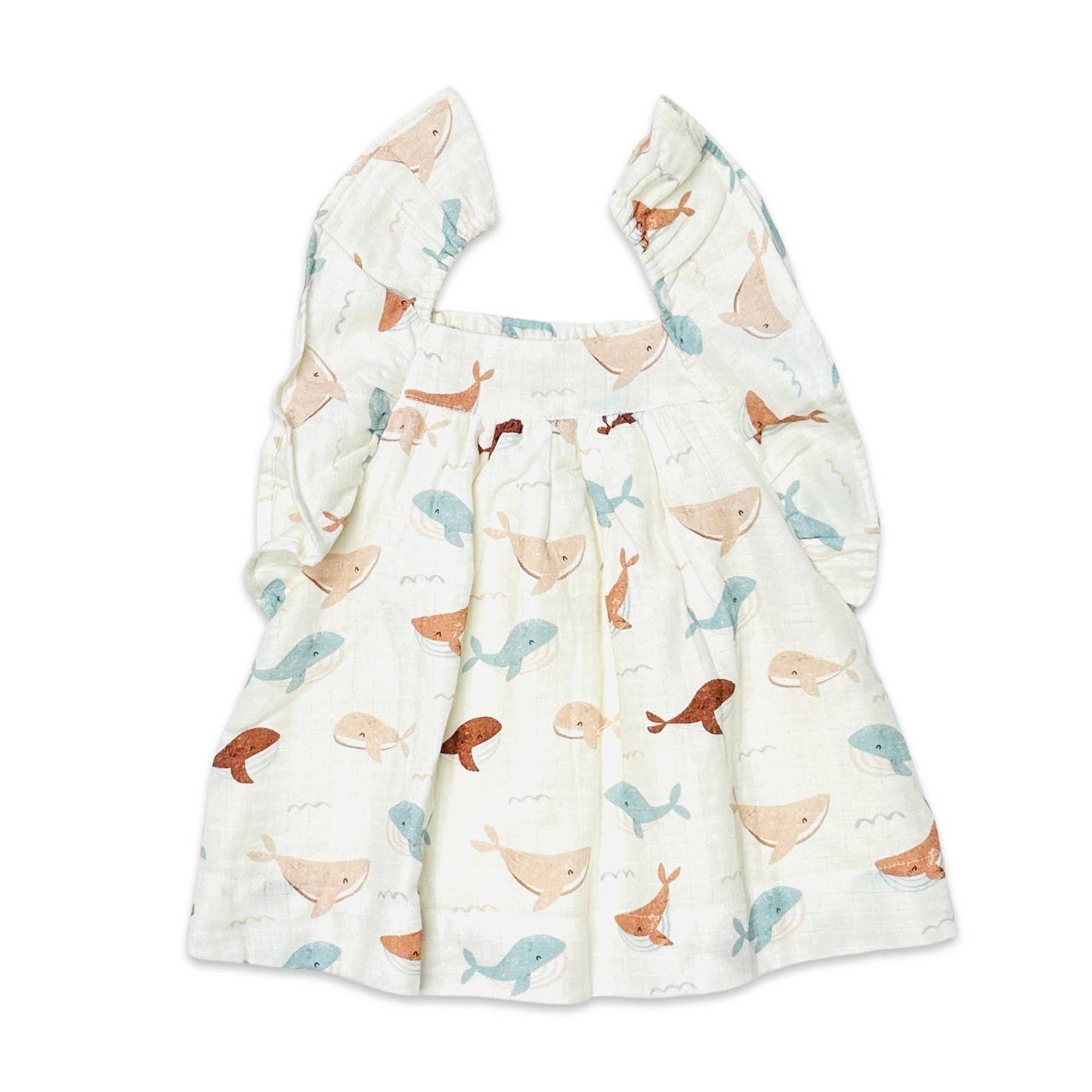 Whales Ruffle & Smocked Baby Dress (Organic Muslin)