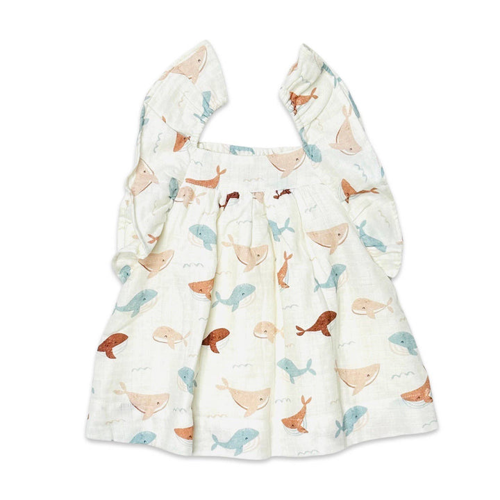 Whales Ruffle &amp; Smocked Baby Dress (Organic Muslin)