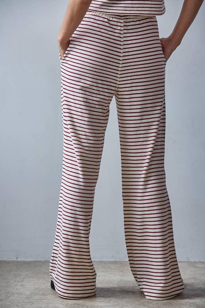 L8945B | Knit Polyester Cotton Striped Flare Pants