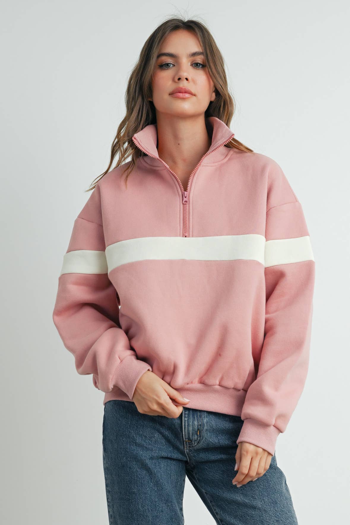 ButterMelonTwo-Toned Half Zip Collar Sweatshirt - BMT7535