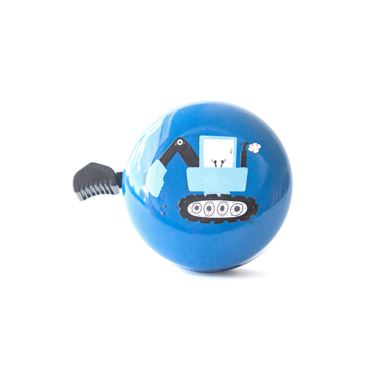 Blue kids bike bell with cute excavator design, perfect for little adventurers and bike rides.