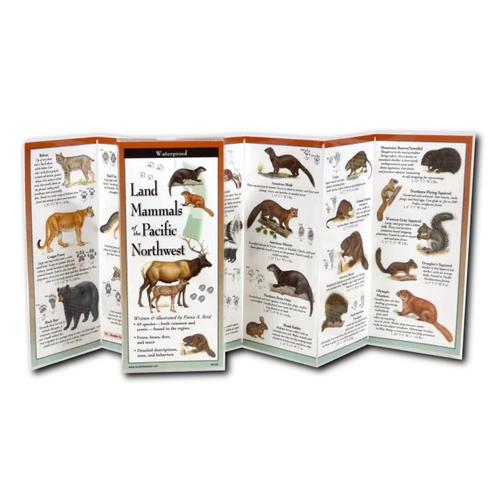 Land Mammals of the Pacific Northwest guide featuring wildlife illustrations and descriptions