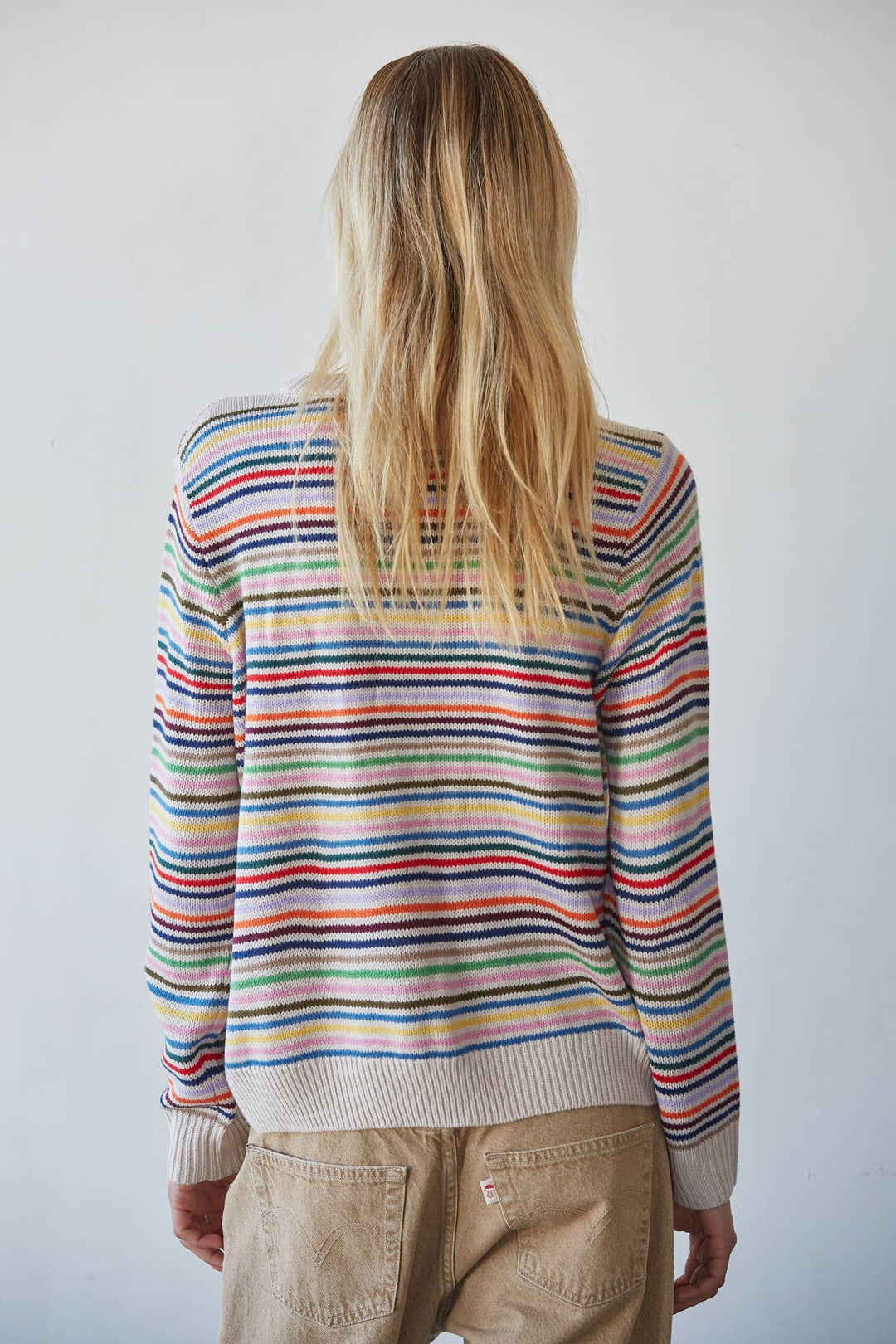 W2718 | Knit Sweater Acrylic Multi Color Striped Long Sleeve