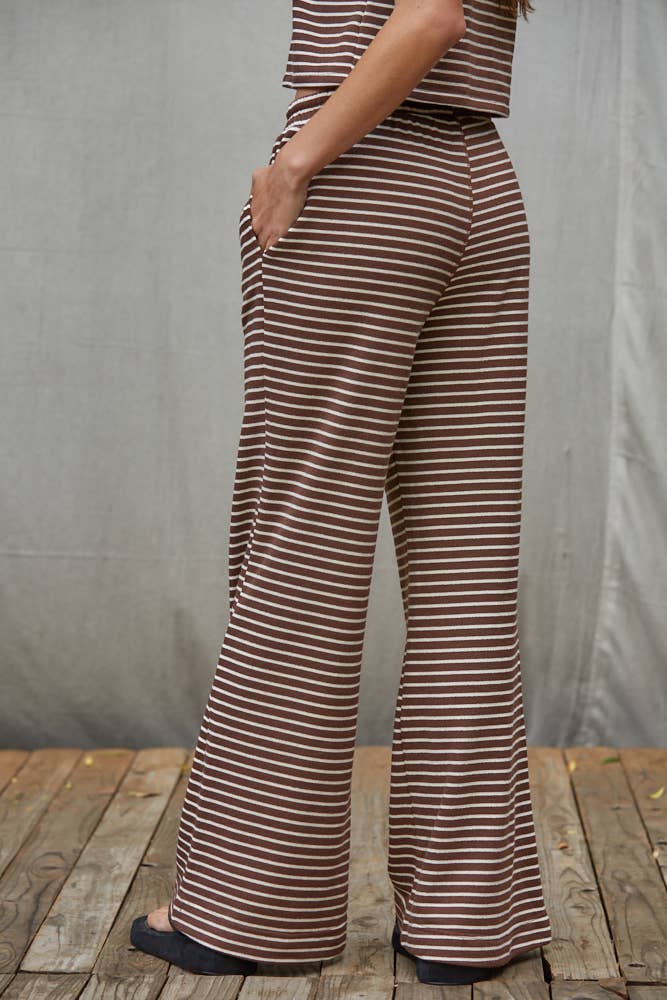 L8945B | Knit Polyester Cotton Striped Flare Pants