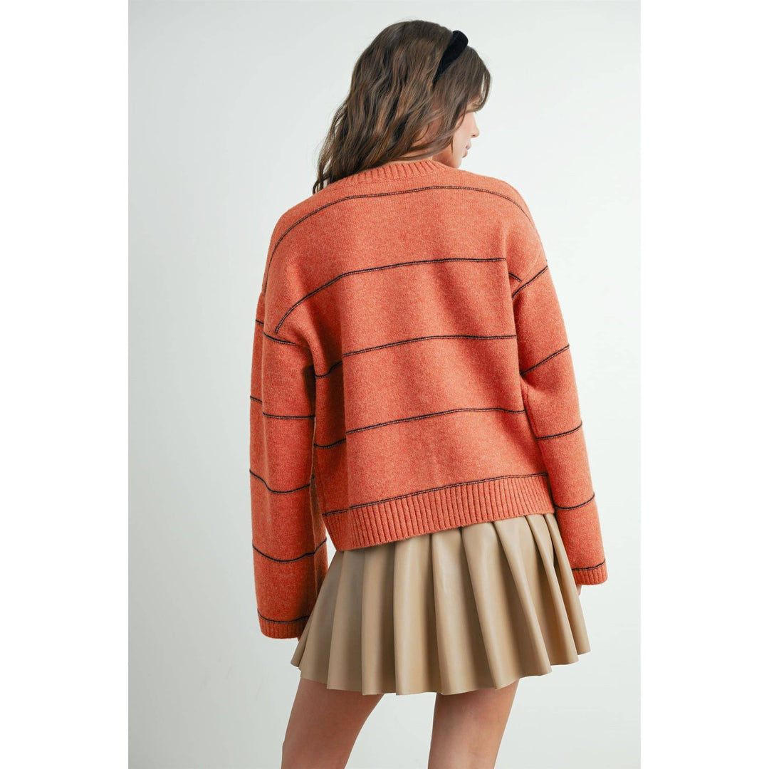 Button Front Striped Cardigan - BMC7580