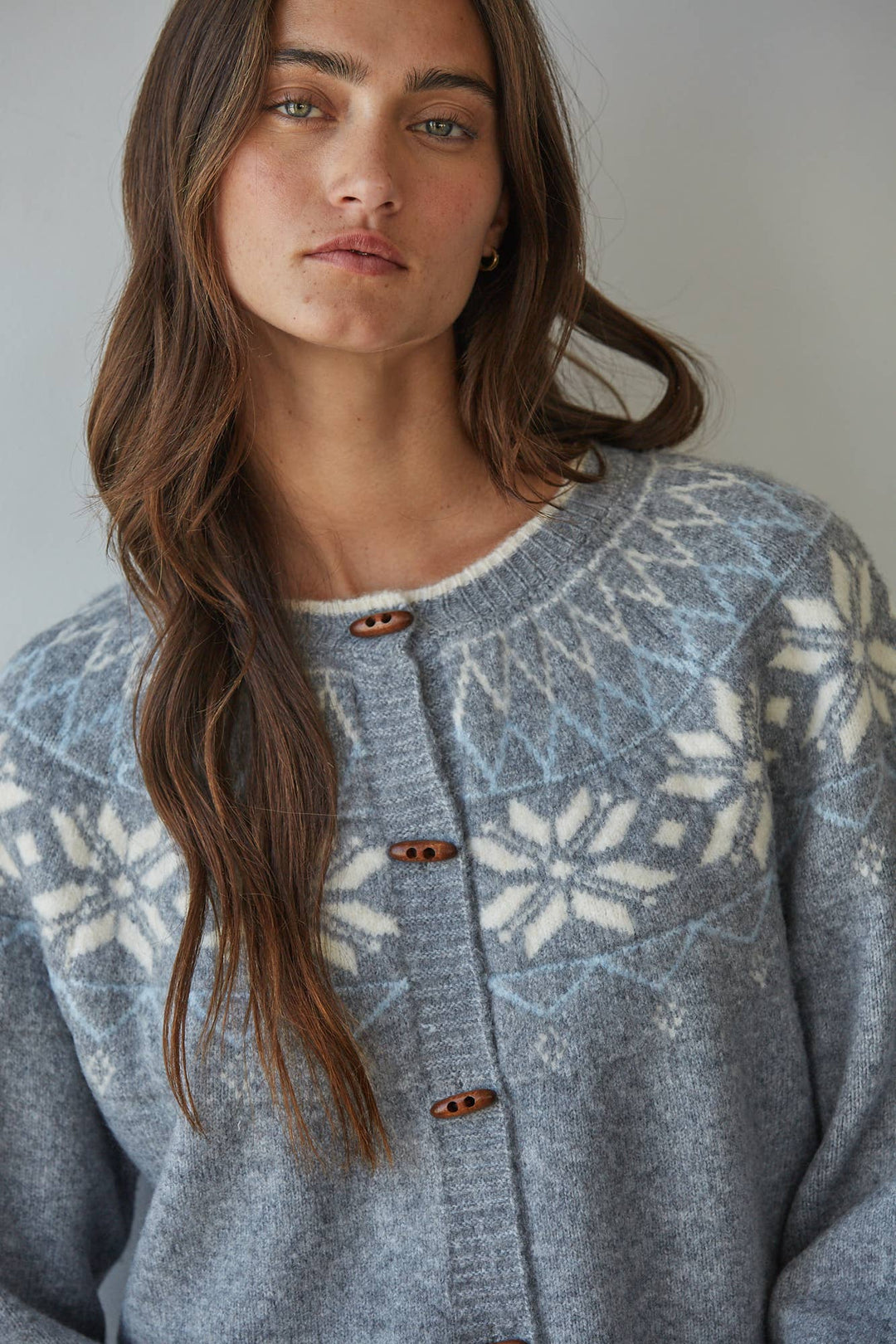 W2802 | Knit Sweater Jacquard Detail Cardigan