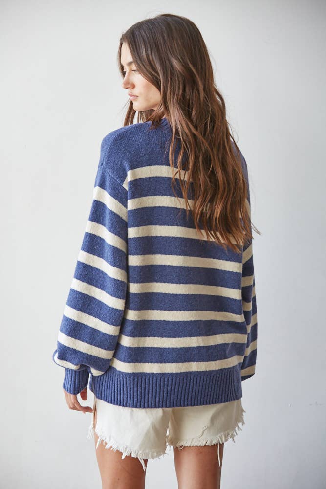 W1050 | Knit Oversized Striped Sweater Top