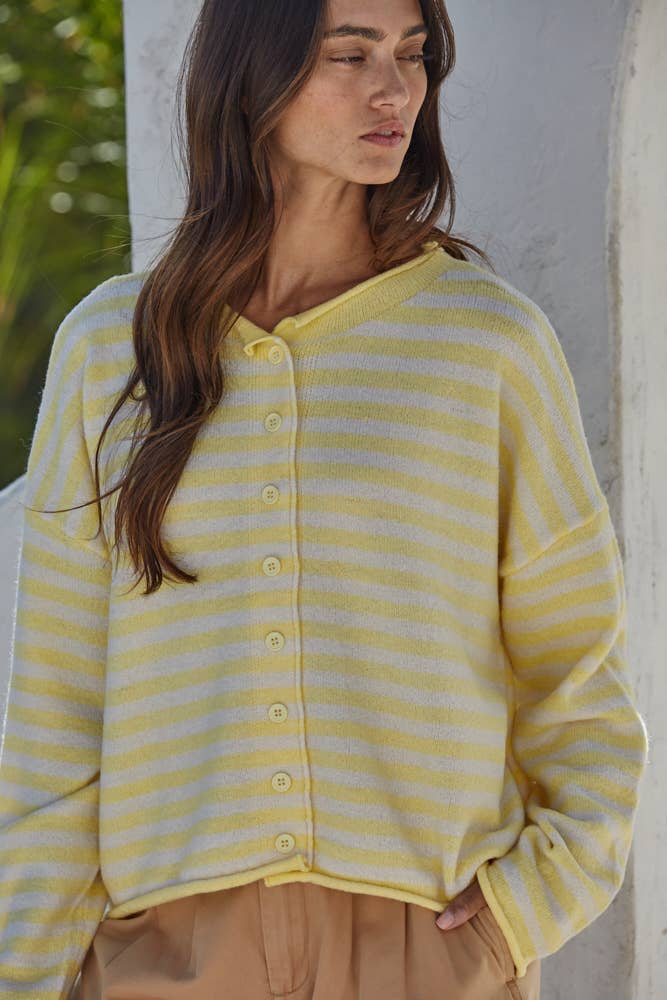 W2537 | Knit Polyester Acrylic Striped Sweater Cardigan