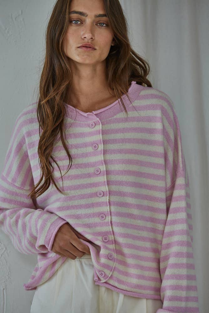 W2537 | Knit Polyester Acrylic Striped Sweater Cardigan