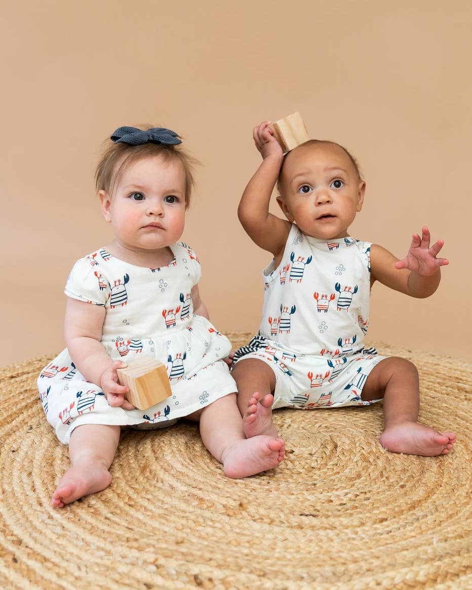 Nautical Crab Side Pocket Baby Romper (Organic Jersey)