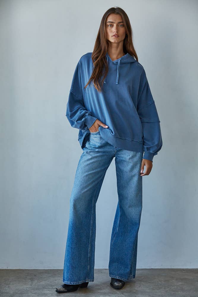 By Together L8682 | Knit Cotton Drop Shoulder Sweatshirt Hoodie