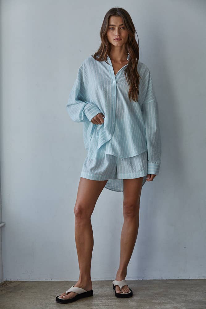 L9320B | Woven Poly Cotton Striped Waist Banded Shorts