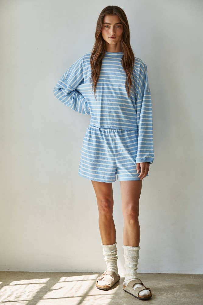 L8797T | Knit Cotton Striped Mock Neck Long Sleeve