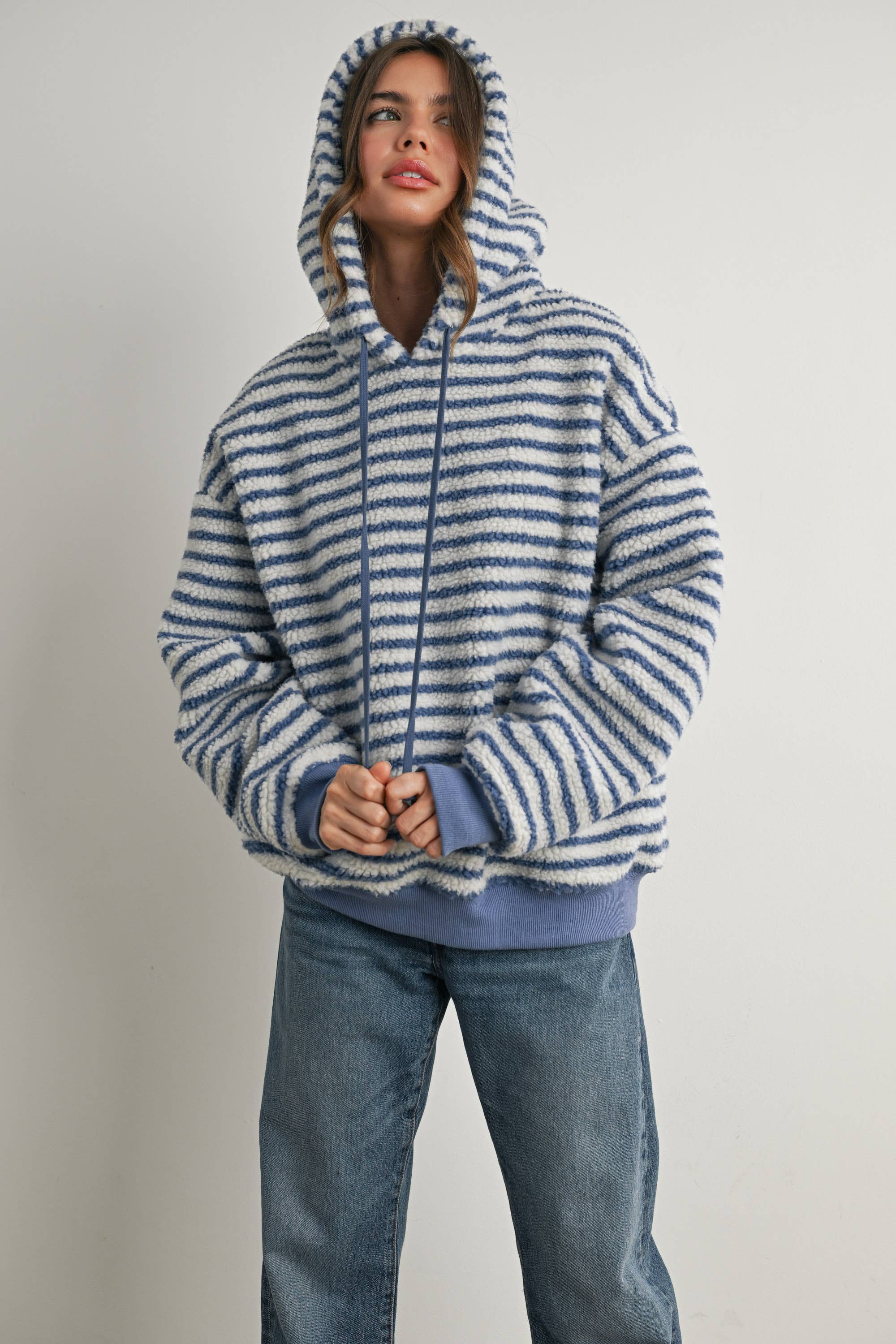 Buttermelon Brushed Striped Puffy Hoodie - BMT7801