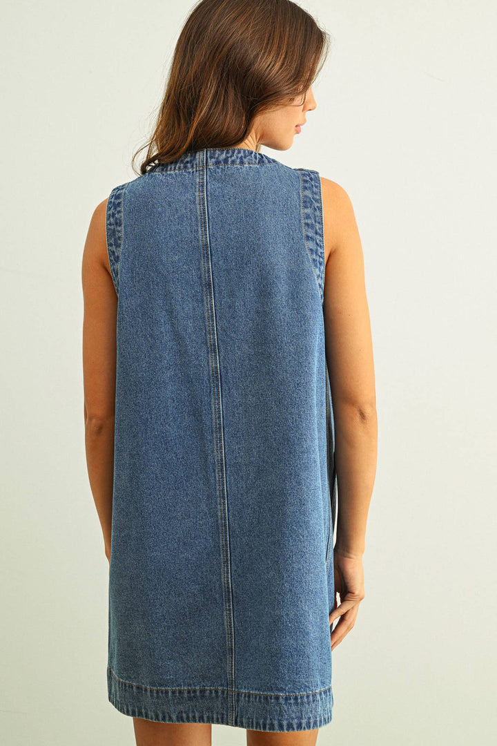 D6086   SLEEVELESS BUTTON FRONT TRUE DENIM DRESS