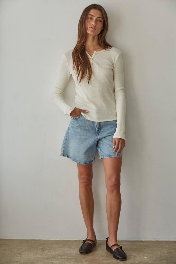 RJ3495 | Knit Cotton Thermal Half Buttondown Long Sleeve