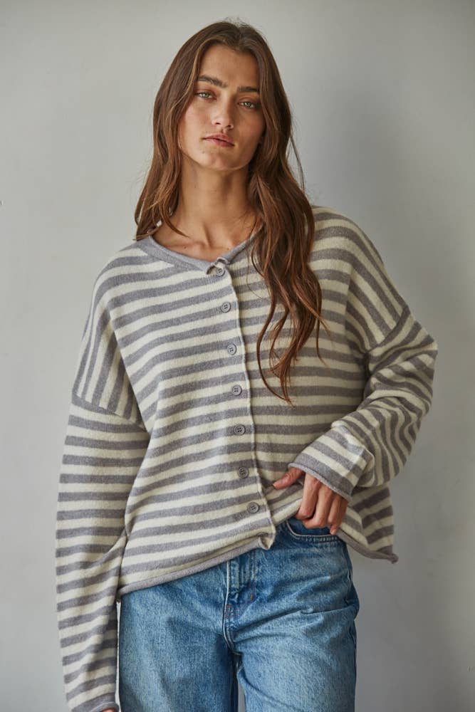 W2537 | Knit Polyester Acrylic Striped Sweater Cardigan