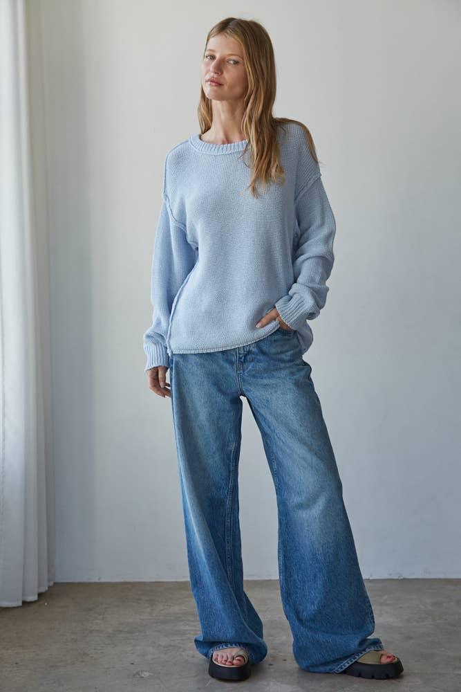 W1155 | Knit Sweater Crew Neck Long Sleeve Pullover Top