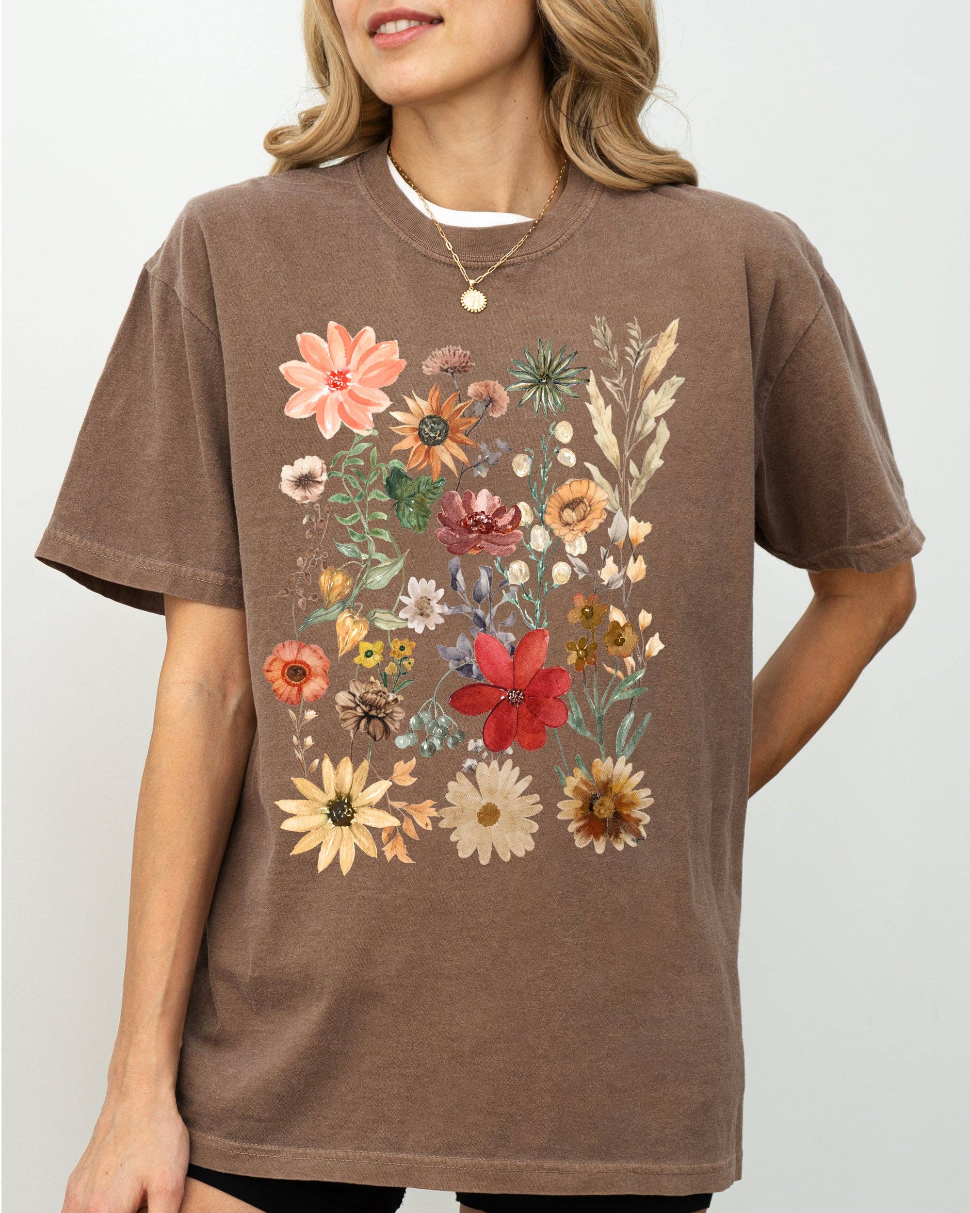 Autumn Pressed Flowers, Leaves, Botanical, Fall Shirt