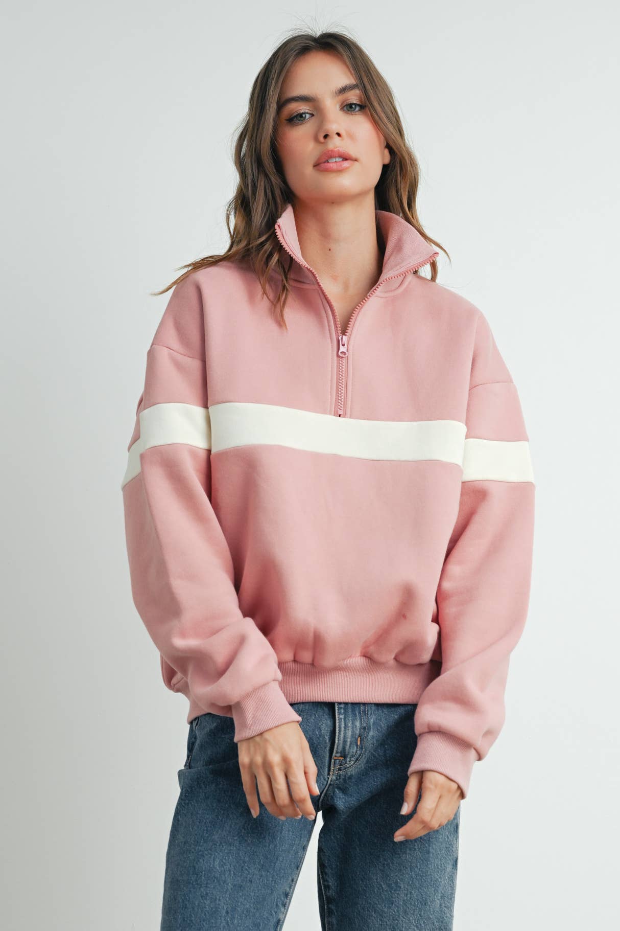 ButterMelonTwo-Toned Half Zip Collar Sweatshirt - BMT7535