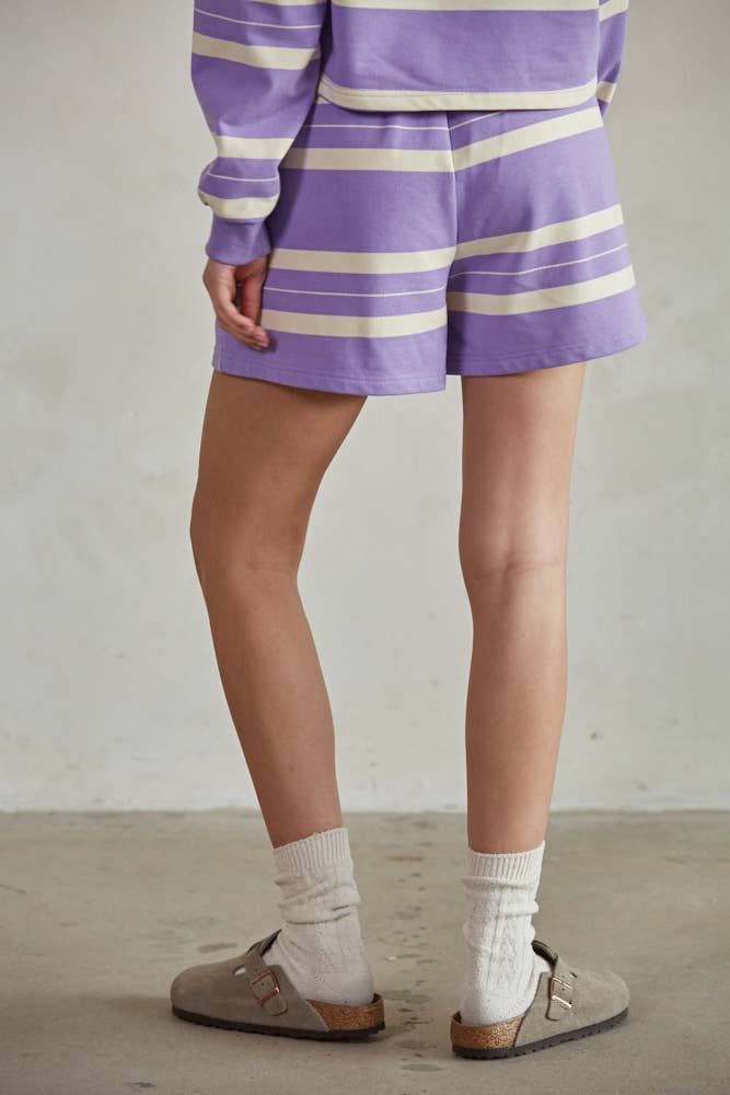 By Together L7384 | Knit Striped Wide Leg Shorts