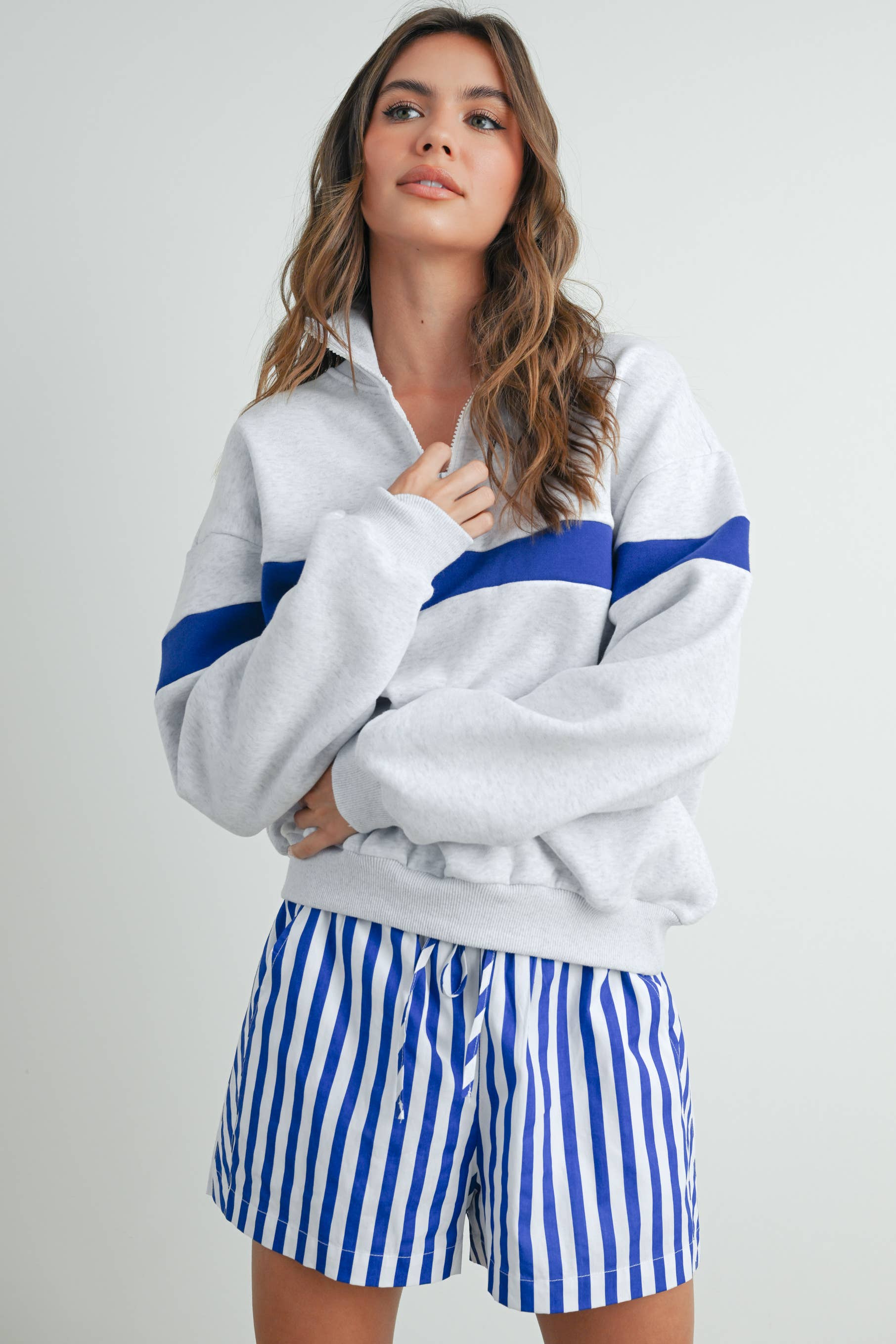 ButterMelonTwo-Toned Half Zip Collar Sweatshirt - BMT7535
