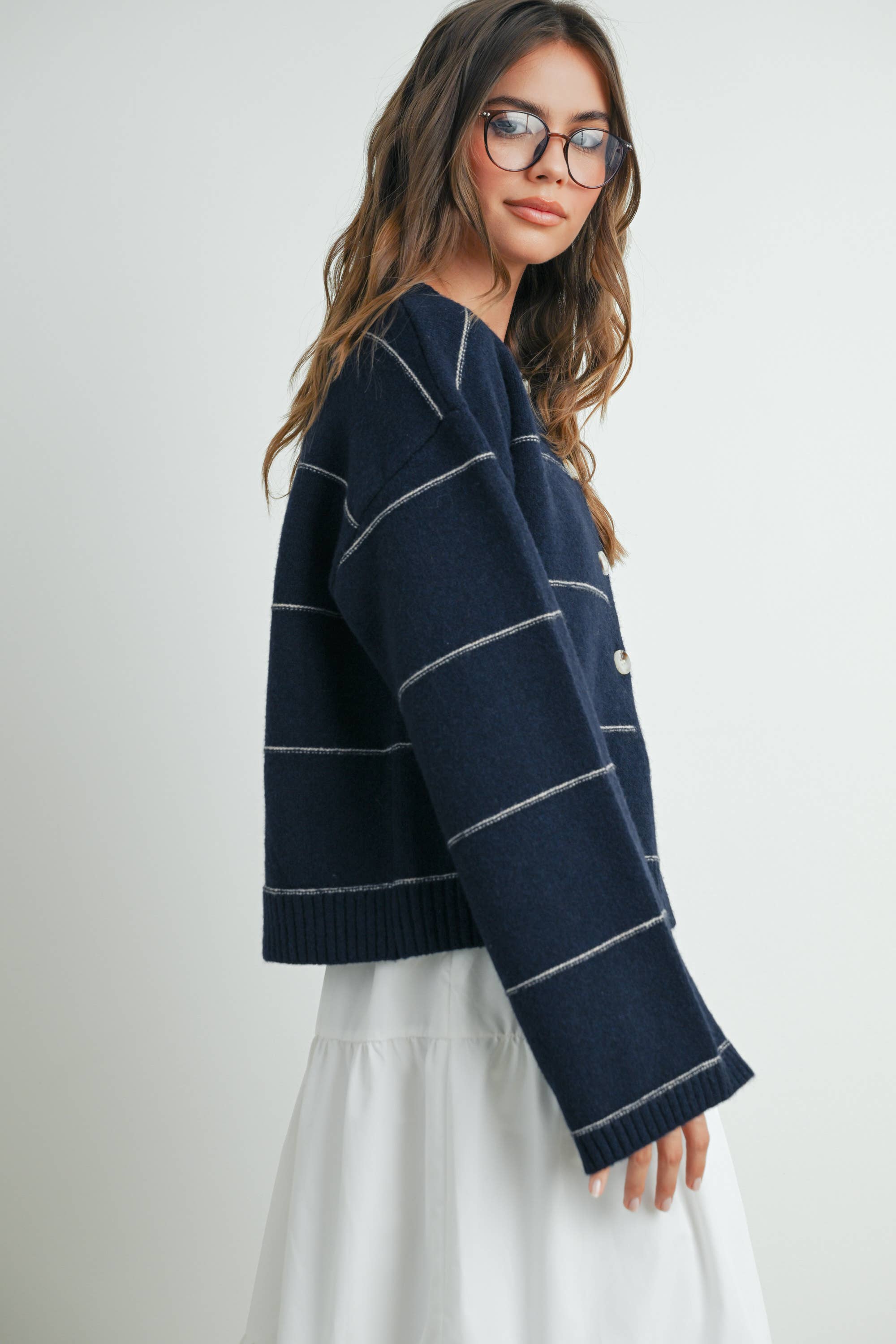 ButterMelon Button Front Striped Cardigan - BMC7580