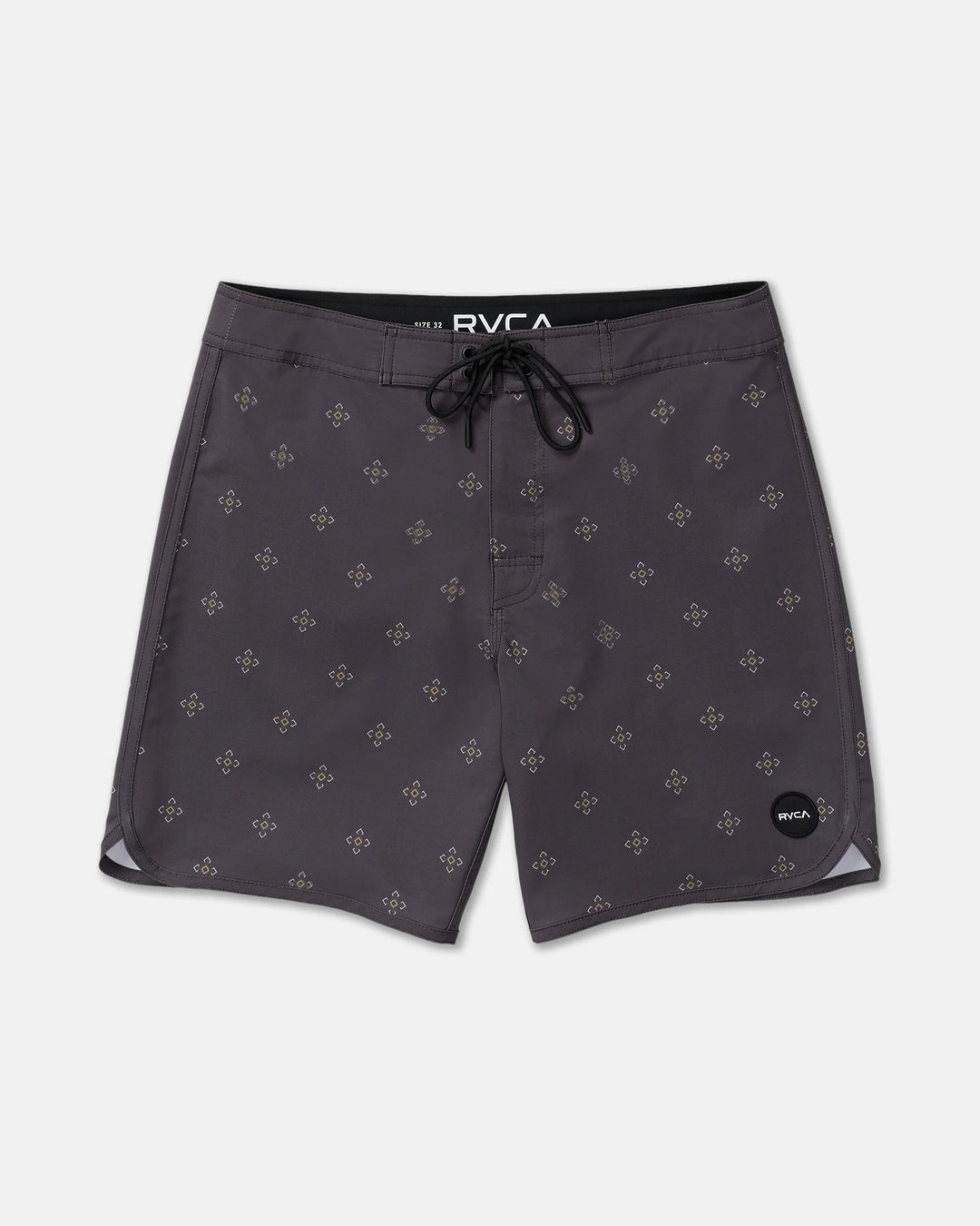 RVCA board shorts with geometric pattern, drawstring waist, ideal for beach days and coastal adventures