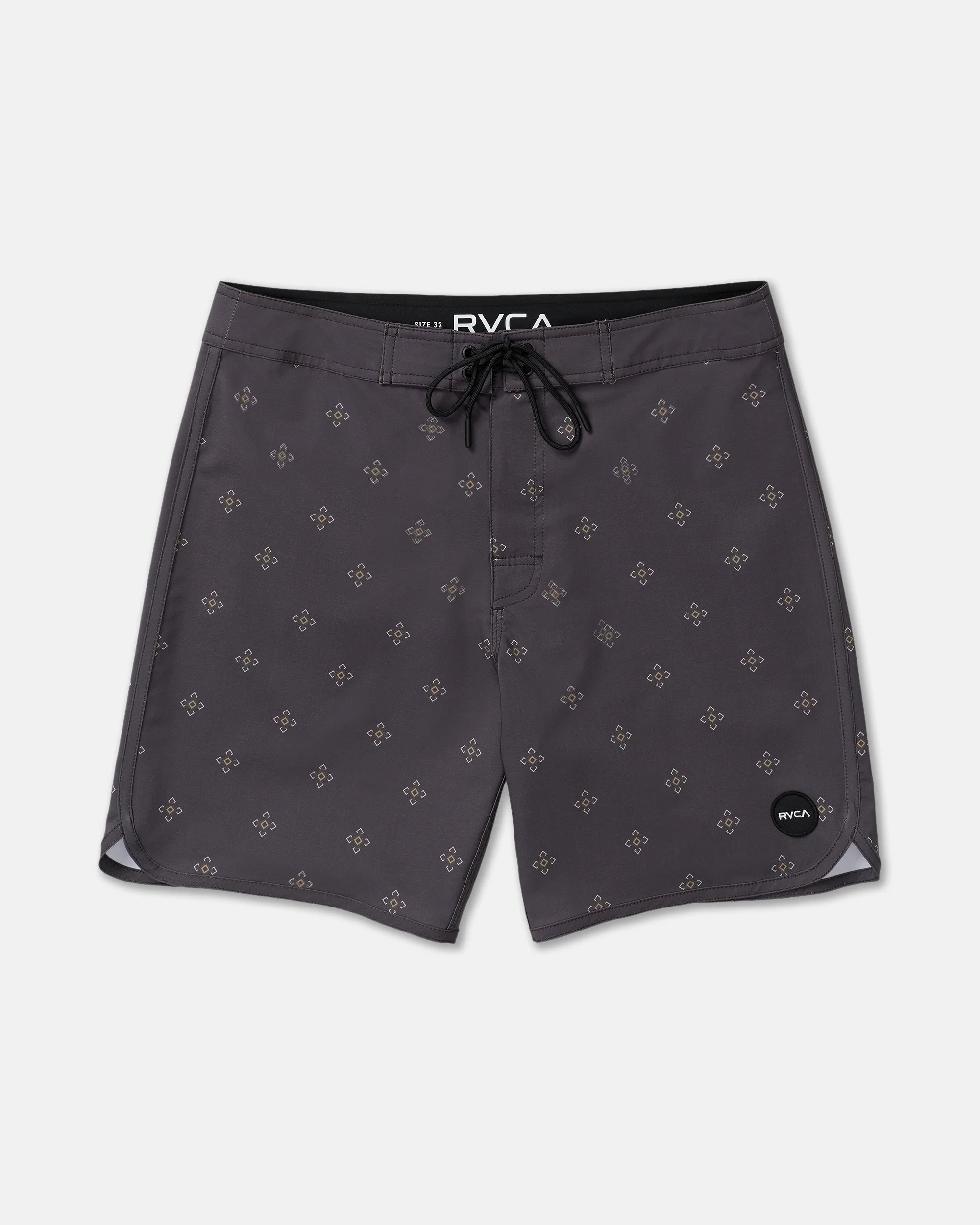 RVCA board shorts with geometric pattern, drawstring waist, ideal for beach days and coastal adventures