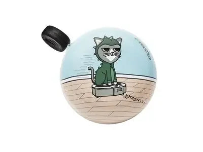 Cute grumpy cat bike bell with wooden deck design, perfect for coastal PNW adventures and everyday rides.
